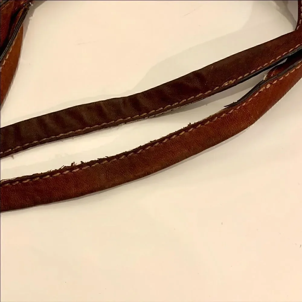 Vintage Fossil Brown Leather Floral Embossed Tote